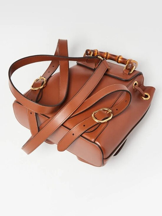 Gucci Brown Smooth Leather Bamboo Handle Small Backpack Bag
